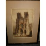 A collection of nine assorted prints including, Victorian era soldiers, Rheims Cathedral, etc. (9)