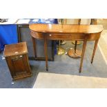 A mahogany D shape side table with frieze drawer, 122 x 35 cm together with a coal purdonium (2)