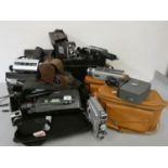 A cased Bolex S1 reflex cine camera, a Yashica electro 8, Meopta 8F cine cameras, and other models.