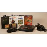 Sega MegaDrive II console with, power supply unit, controller pad, TV lead with RF unit and a