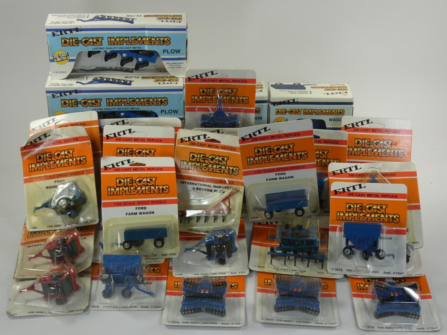 A large collection of boxed of Ertl die-cast machinery implements. including- plows and waggons - Image 2 of 2