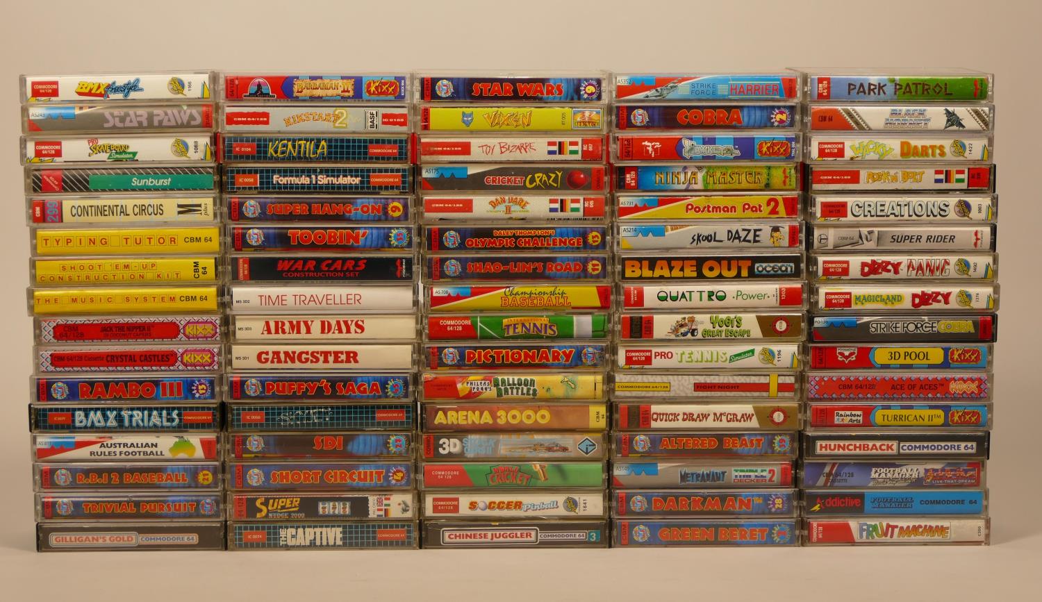 Collection of eighty Commodore 64 boxed cassette games with instructions, to include- Star Wars,