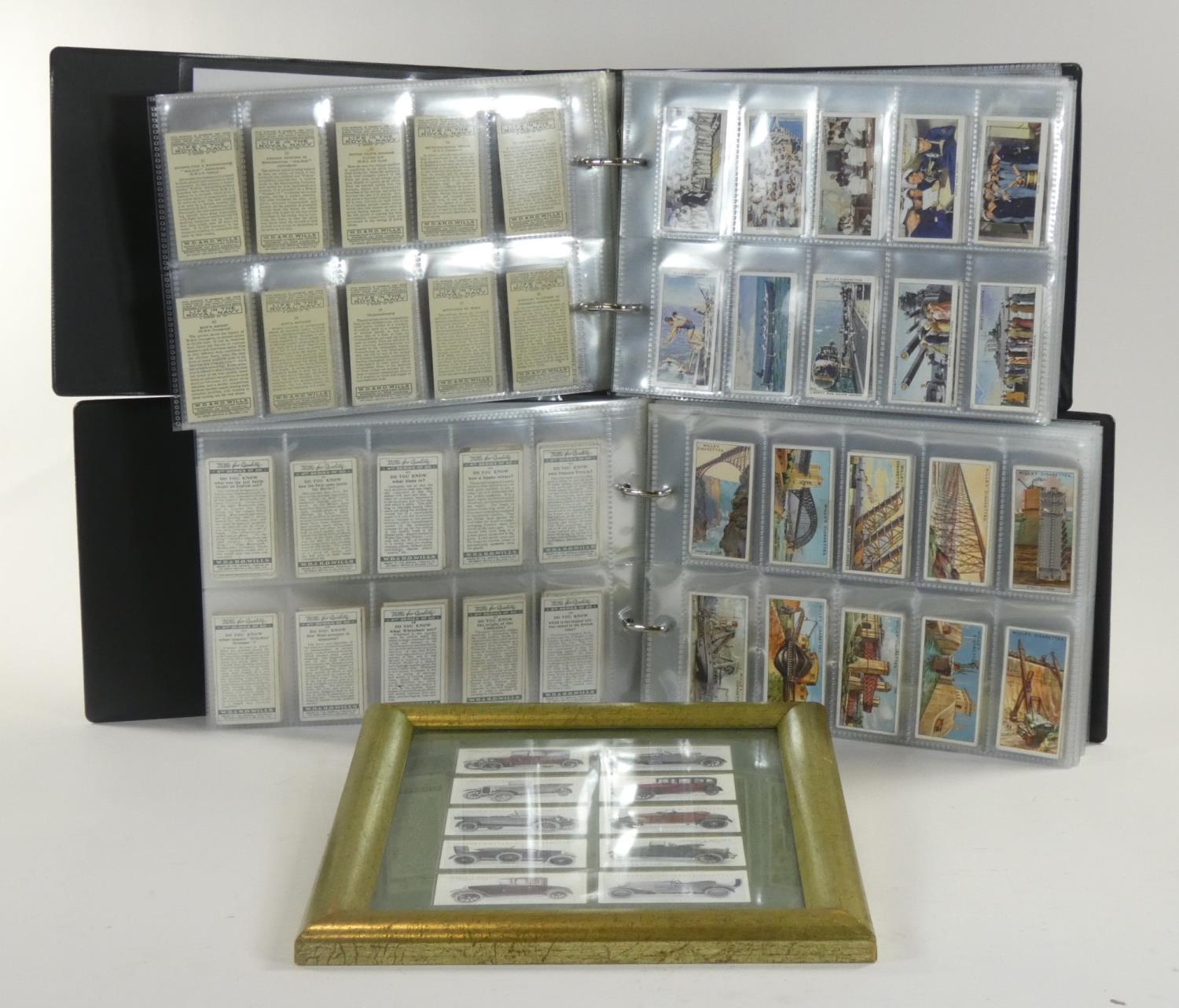 Two albums of cigarette collector cards (approx 1300), together with a framed set of cigarette cards