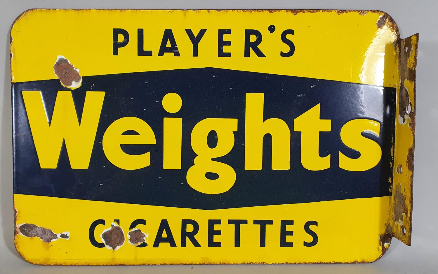 A double sided, wall mounted, vitreous enamel advertising sign, Players Weights Cigarettes, 28 x - Image 2 of 2