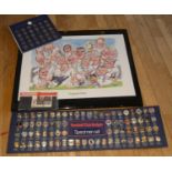 A cartoon poster of the 2003 England World Cup winning team, together with 2003 stamp first day