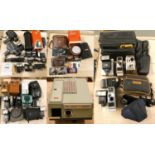 A Canon video camera, Prinz slide projector, camcorders and other camera equipment - cases and