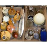 A collection of stone ware steins, together with cased Edinburgh crystal glass sets with a cut glass