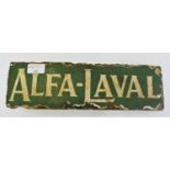 A single sided vitreous enamel ALFA - LAVAL agricultural sign, 34 x 10 cm.