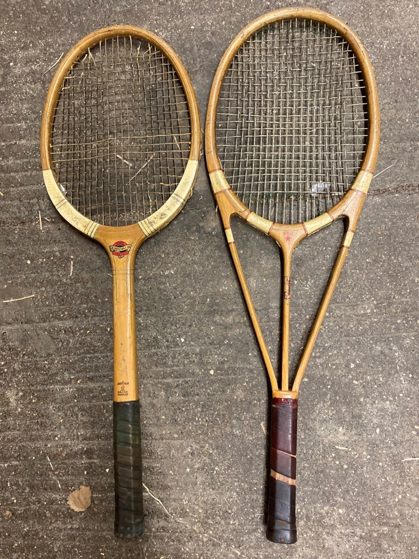 A Hazell`s Streamline Patented tennis racket, with red star, supplied by Crawfords of Hull, an 18