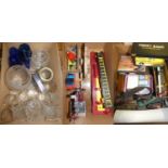 A box of assorted glassware, together with two further boxes of toys and collectibles including "