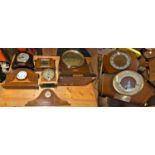 6 wood cased mantle clocks.