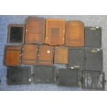 A Victorian mahogany photographic plate holder and 17 other similar examples.