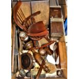 Woodwork to include, Rosewood gavel, pair of candle sticks, miniature rocking chair and other
