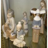 Lladro figures - A girl with Turkey, a boy with lamb, a girl with a piglet, a child with a puppy and