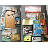 Two boxes of vintage board games to include, Toto poly, Kerplunk, Othello, Pro shot golf, jigsaws