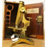 A cased brass microscope.