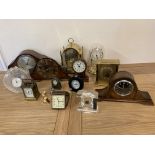 A Westminster chime manual wind mantle clock, together with various other mantle and travelling