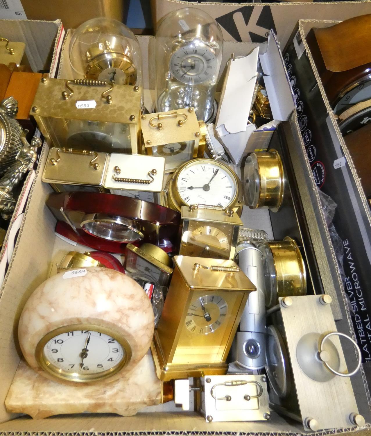 2 boxes of carriage, mantle and dome clocks including a small box of novelty clocks. - Image 3 of 4