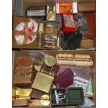 Postal scales and weights, collection of vintage razors, traveling valet sets (2).