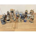 A collection of eighteen tankards, together with two boxes of ceramics, including Masons jugs,