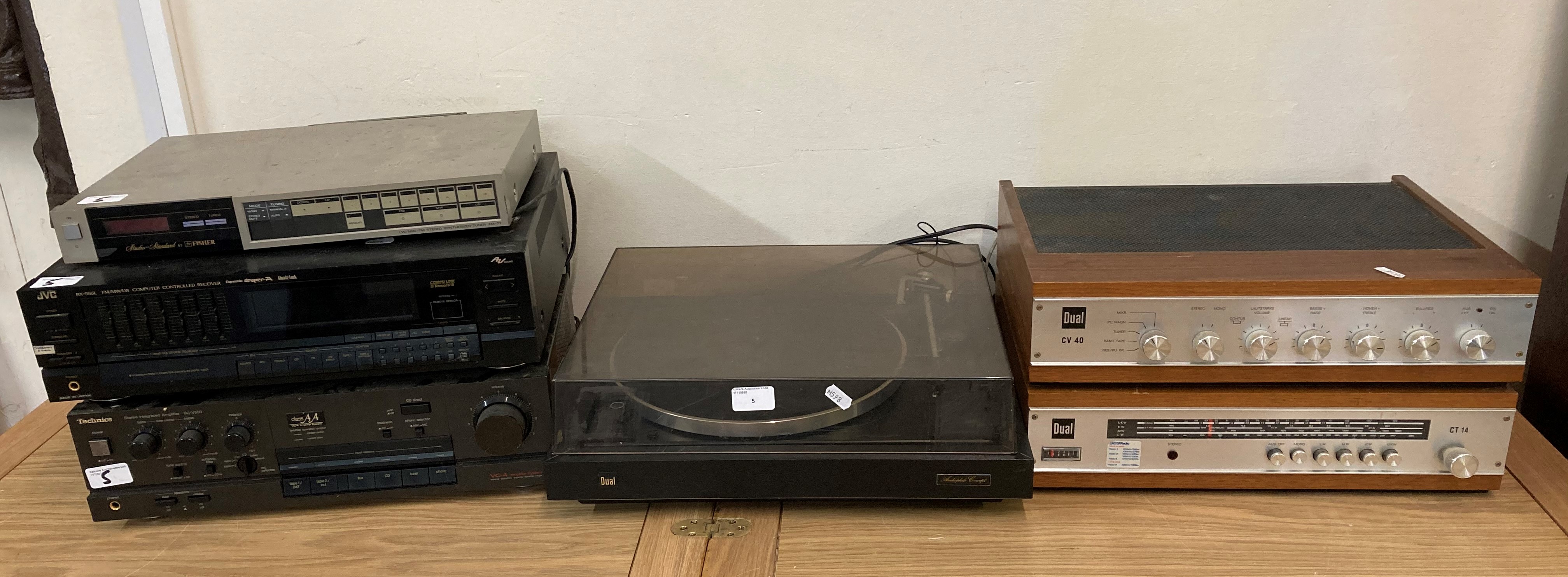 A Technics amplifier, SU-V550, JVC receiver, RX555L,