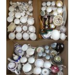 3 boxes of china including crested ware, commemorative ware, Japanese coffee set, mantle clock by
