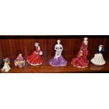Ceramic figurines by Royal Doulton, Royal Worcester and Coalport, including two miniature "street