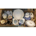 Three boxes of miscellaneous ceramics, including, a Becks bar top pump, Jug & bowl sets, Sylvac