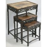 A Chinese nest of Hongmu tables, Qing dynasty, originally a quartetto, lacking the second one,
