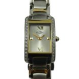 A Rotary stainless steel and gilt metal ladies quartz wristwatch, c. 2012, with crystal set bezel,