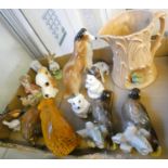 A tray of animal figures including a pair of Goebel birds, Goebel bear, Beswick terrier, Royal