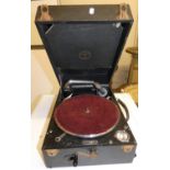 A Columbia Graphophone Company wind up record player, retailed by Sydney Scarborough, Hull.