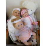 A Sherry Rawn & Linda Murray lifelike dolls, together with another doll, crib, and two teddy bears.
