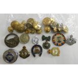 A collection of metal and enamel Military sweetheart brooches and RNAS buttons.