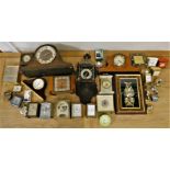 An inlaid mahogany manual wind mantle clock, together with a Westminster chime mantle clock and