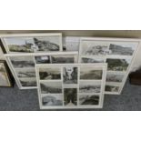 Four framed sets of early postcards
