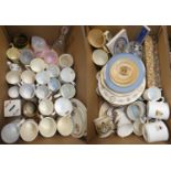 Two boxes of Royal commemorative wares, including mugs, cups and saucers, plates and spoons dating