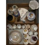 A pair of 'Old Filey' twin handled vases, a Copeland Spode vase, a lidded ginger jar, a large cheese