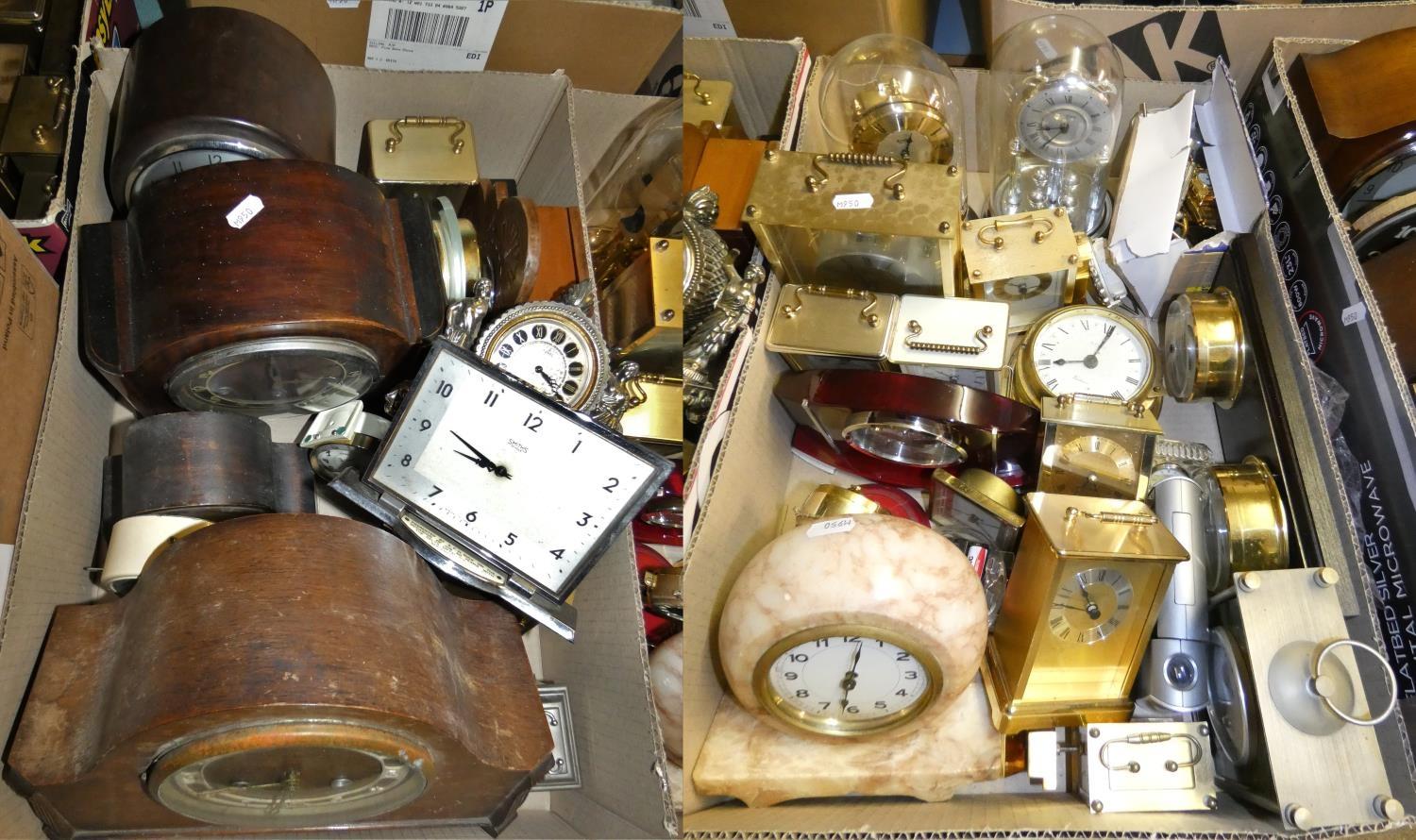 2 boxes of carriage, mantle and dome clocks including a small box of novelty clocks. - Image 2 of 4