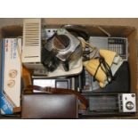 A box of electricals, to include radios, cassette player, teas maid and other items