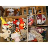 Five boxes of dolls, soft toys and other similar items