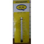 A vitreous enamel Duckhams Motor Oil thermometer, 91 x 33 cm.