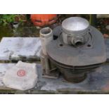 Excelsior Manxman 350cc parts, c. 1936, a cam shaft tube, a cam box cover and a cylinder barrel with