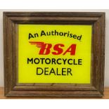 A BSA Motor Cycle Dealer glass sign, 26 x 31 cm overall.