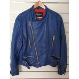 A Belstaff International blue leather ladies jacket, size 44".