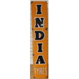 A vitreous enamel rare India Tyres advertising sign, 162 x 30 cm.