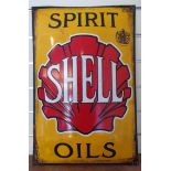 A vitreous enamel reproduction advertising sign, Shell Spirit Oils, 60 x 38cm.