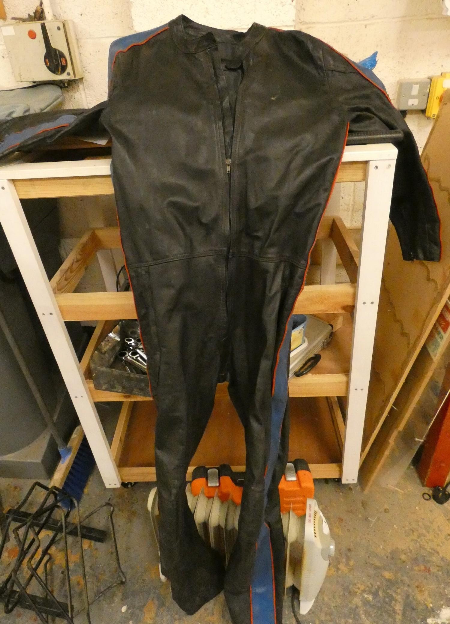 A leather one piece racing suit, fitted a 5 foot 10 inch male - Image 2 of 3