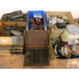 An auto jumblers lot, to include a Pickavent Valve seat grinder and battery testers.