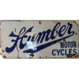 A vitreous enamel Humber Motor Cycle advertising sign, 58 x 126 cm.